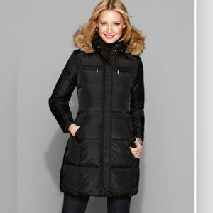 MICHAEL KORS Women's Black Puffer Coat with Faux Fur Hood Size S